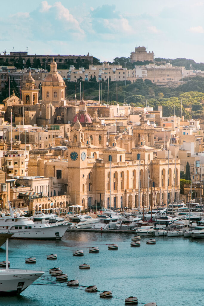 Distant view of Birgu watefront as seen from Senglea waterfront, Malta
