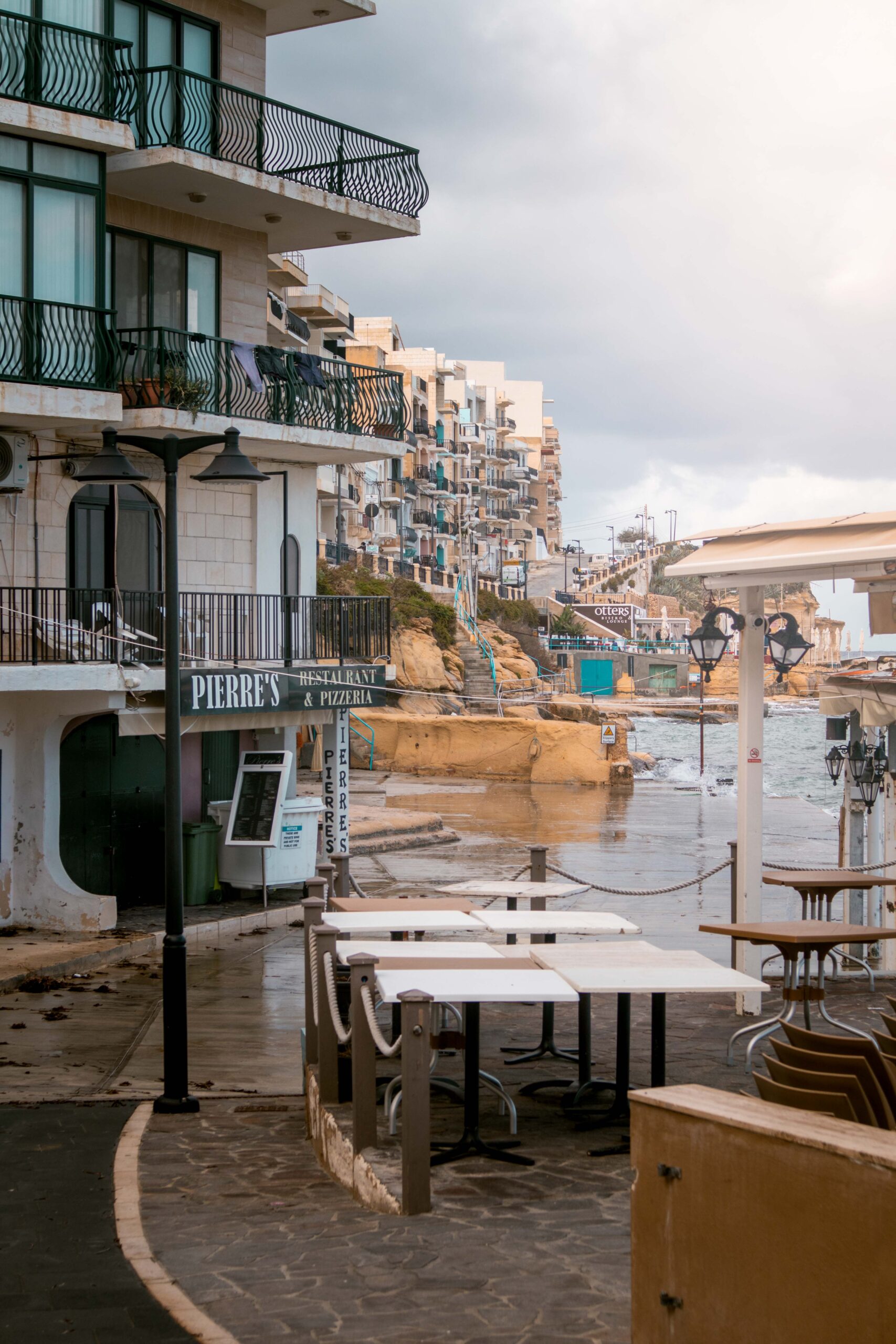 Seaside restaurants and buildings in Marsalforn on Gozo island, Malta