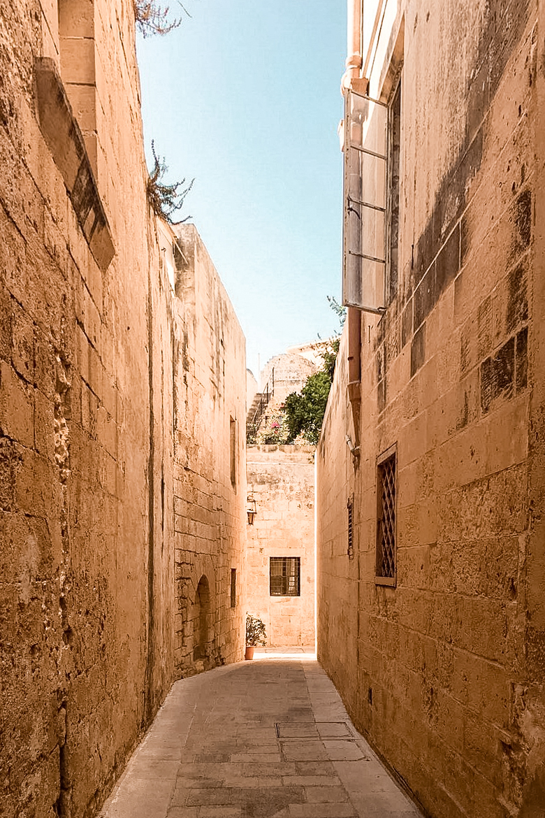 Narrow street in the old town of Mdina, Malta