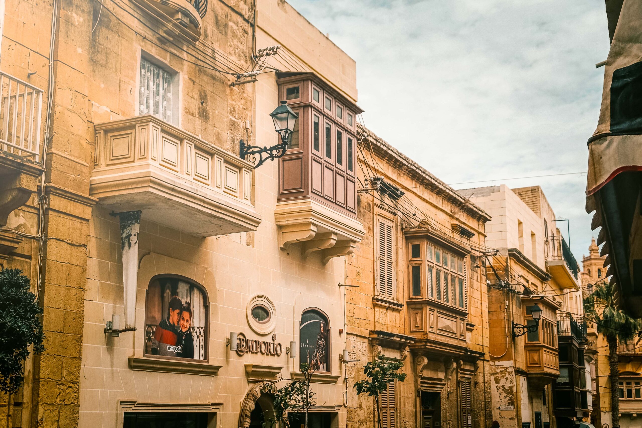 Typical Maltese balconies of Triq-Palma (Palm street) in Victoria (Ir-Rabat) on Gozo island, Rabat