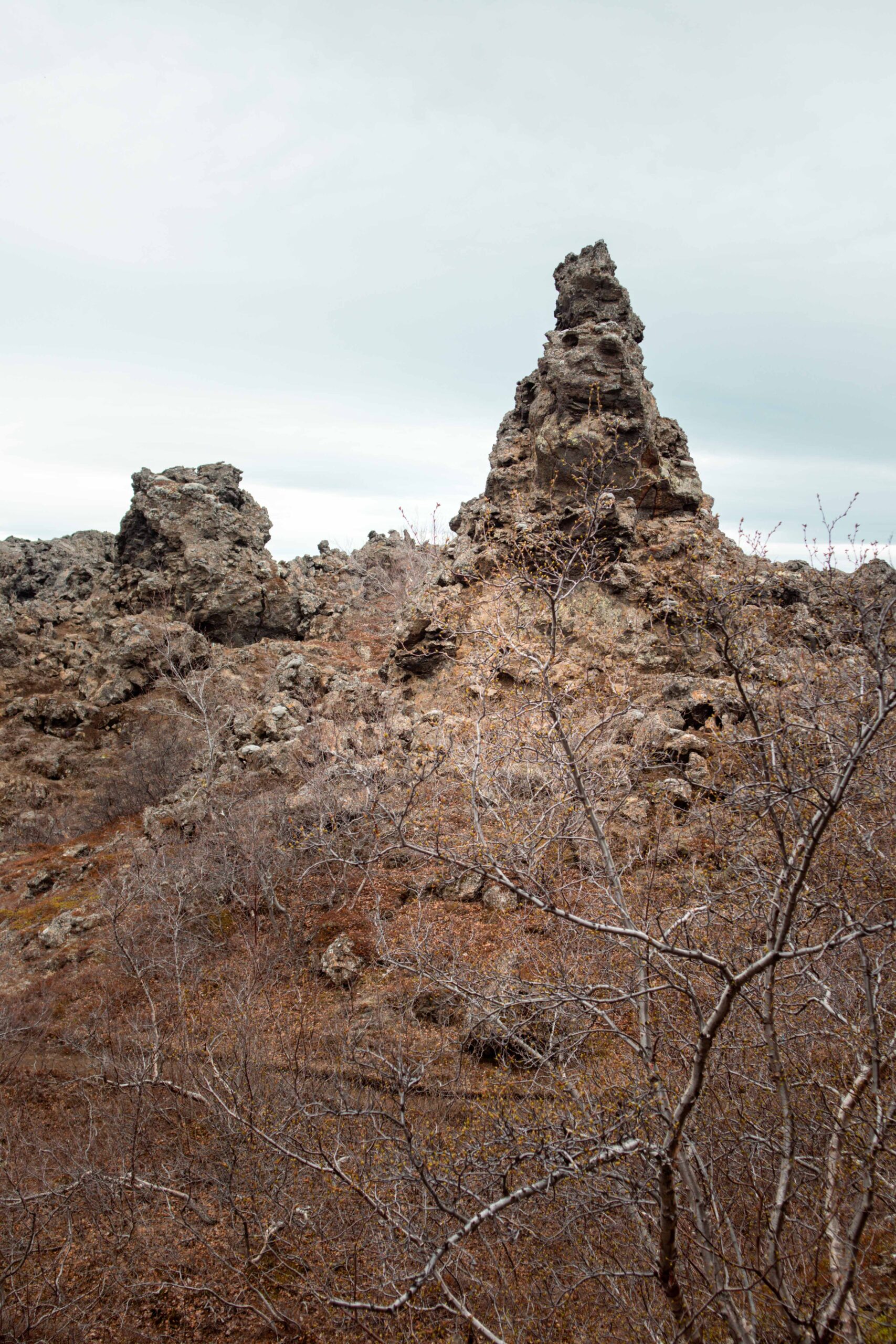 Rock formations in Dimmuborgir lava fields at Mývatn Lake Area, North Iceland