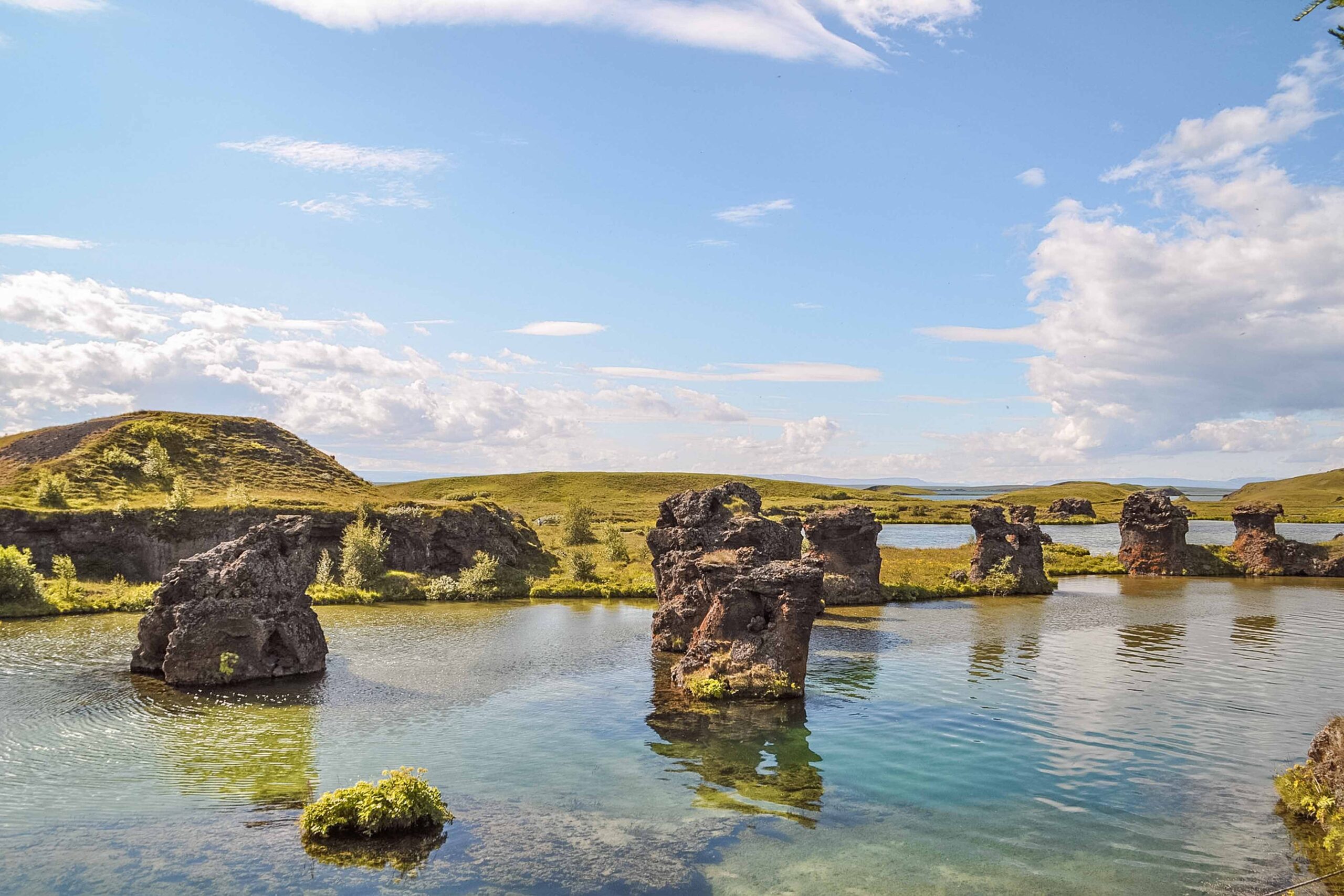 Klasar lava pillars on Kalfastrond peninsula in Lake Mývatn area, North Iceland