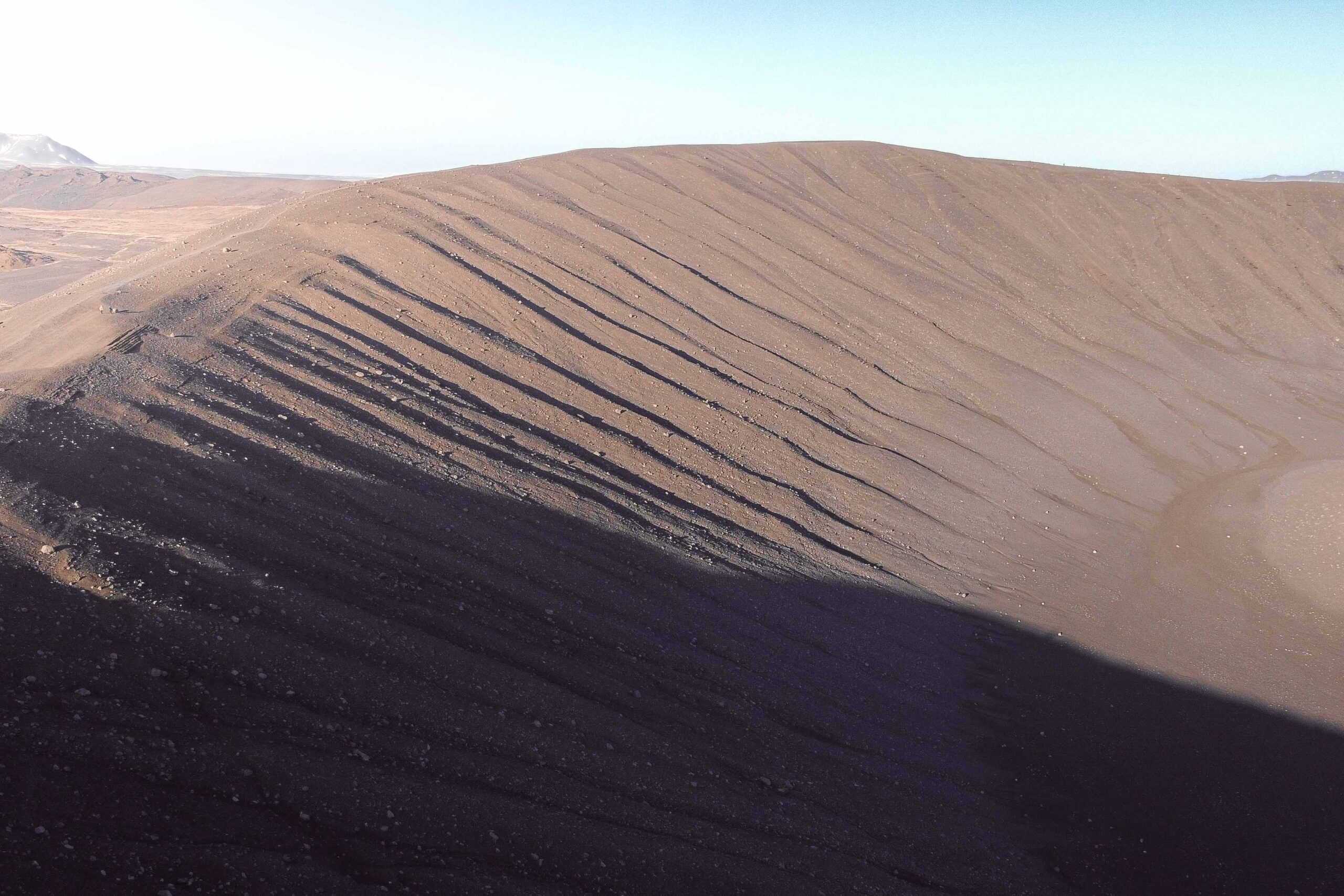 Drone view of the top of Hverfjall crater in Lake Mývatn area, North Iceland