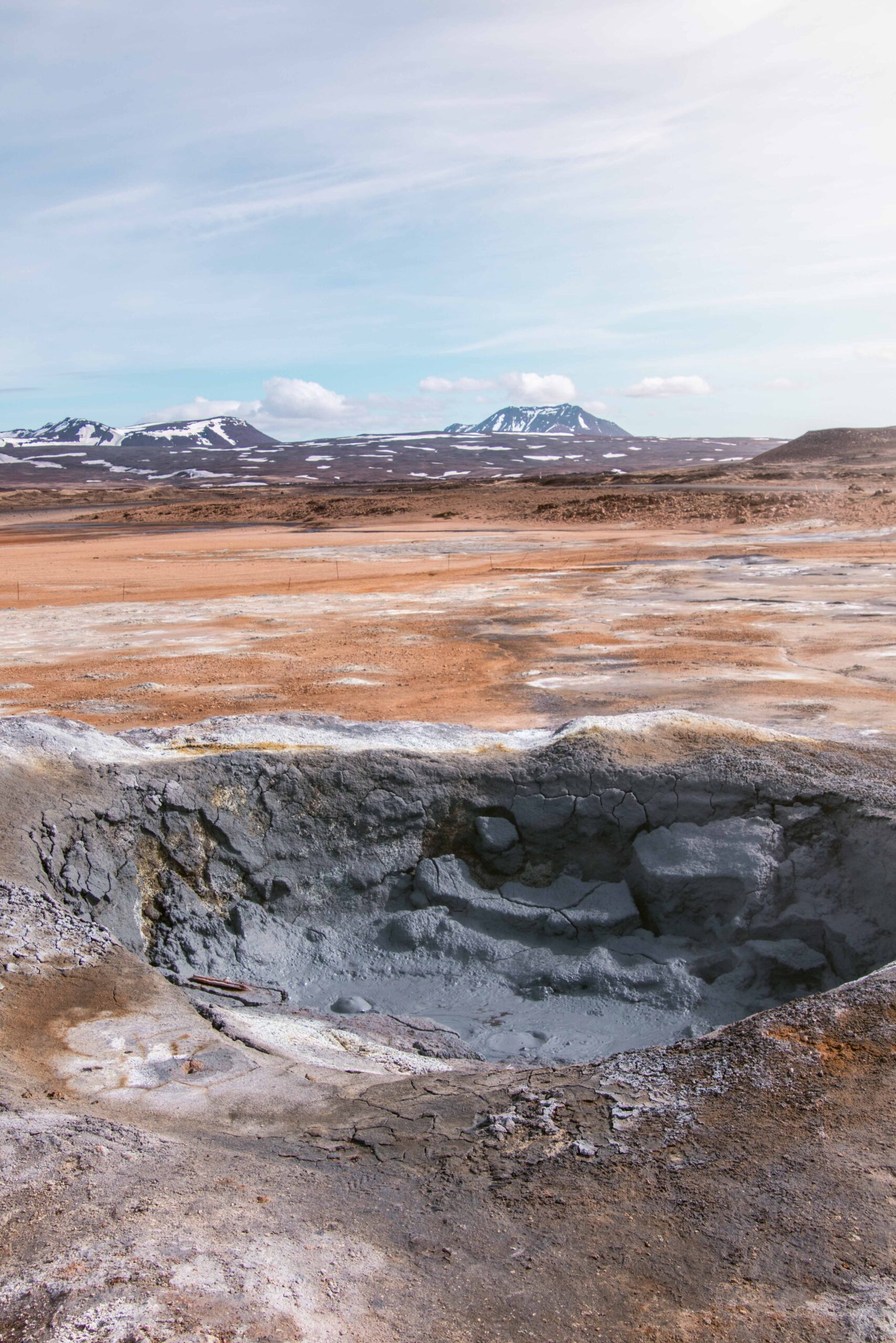 Bubbling hot mud pot in Hverir (Hverarönd) geothermal from up close area near Lake Mývatn, North Iceland