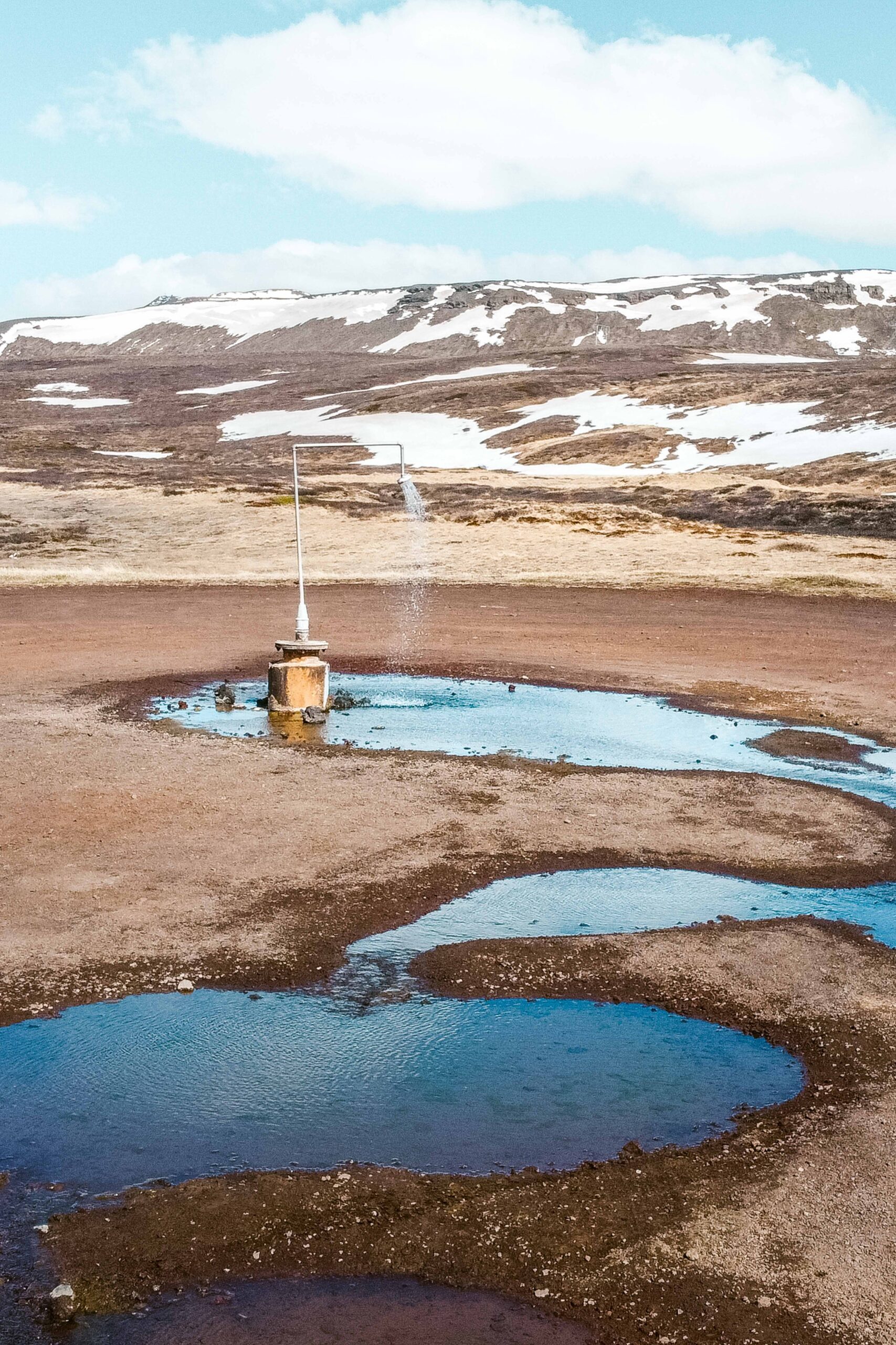 Infinite geothermal hot shower (perpetual shower) in Krafla volcanic area near Lake Mývatn, North Iceland