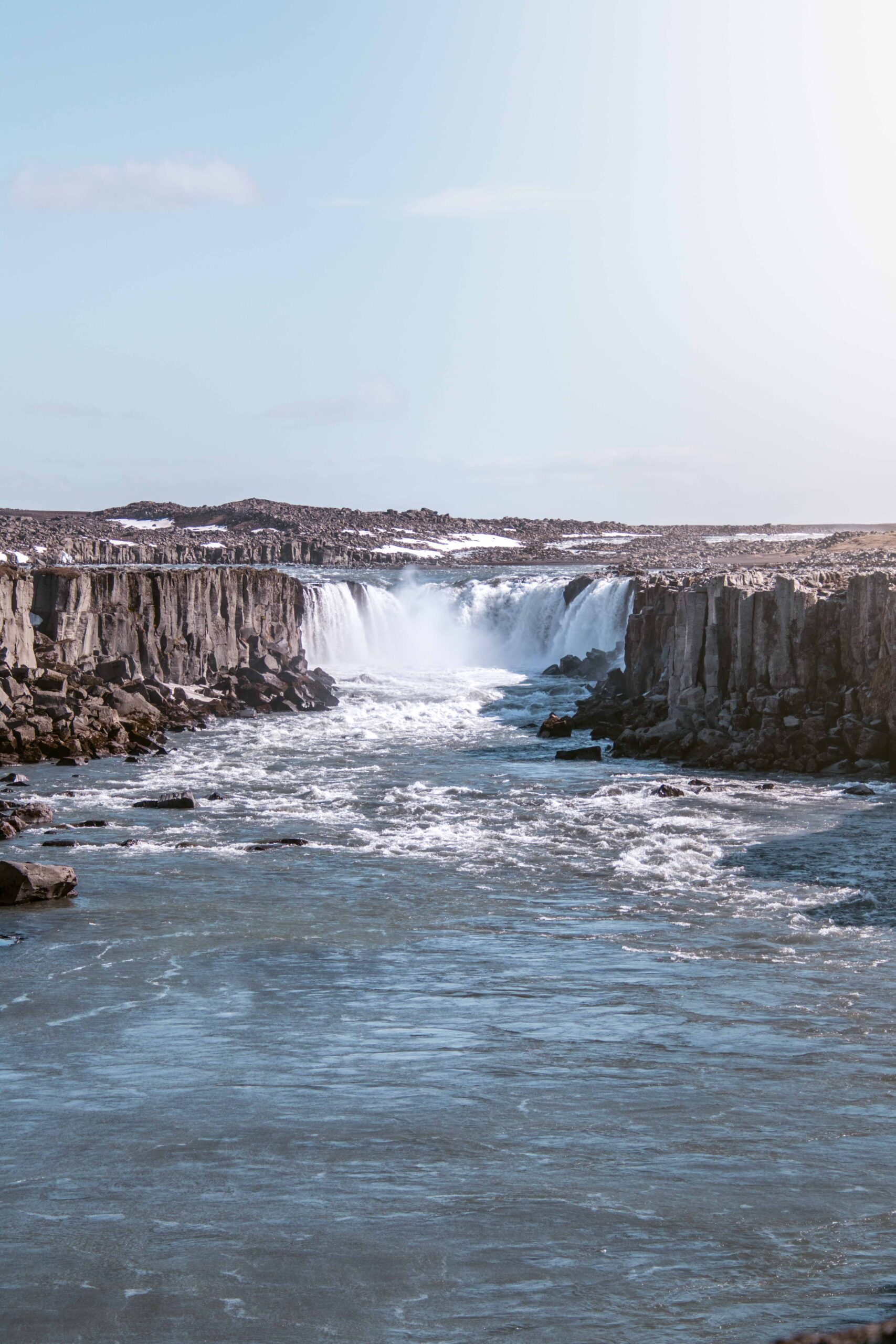 View of Selfoss waterfall from East lookout, North Iceland