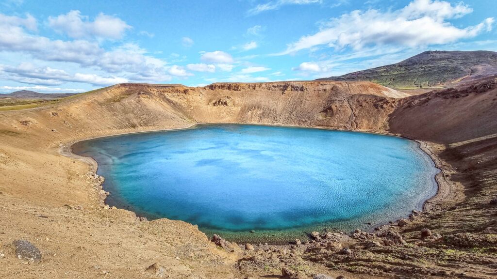 Blue water Viti lake in Krafla near Lake Mývatn area, North Iceland