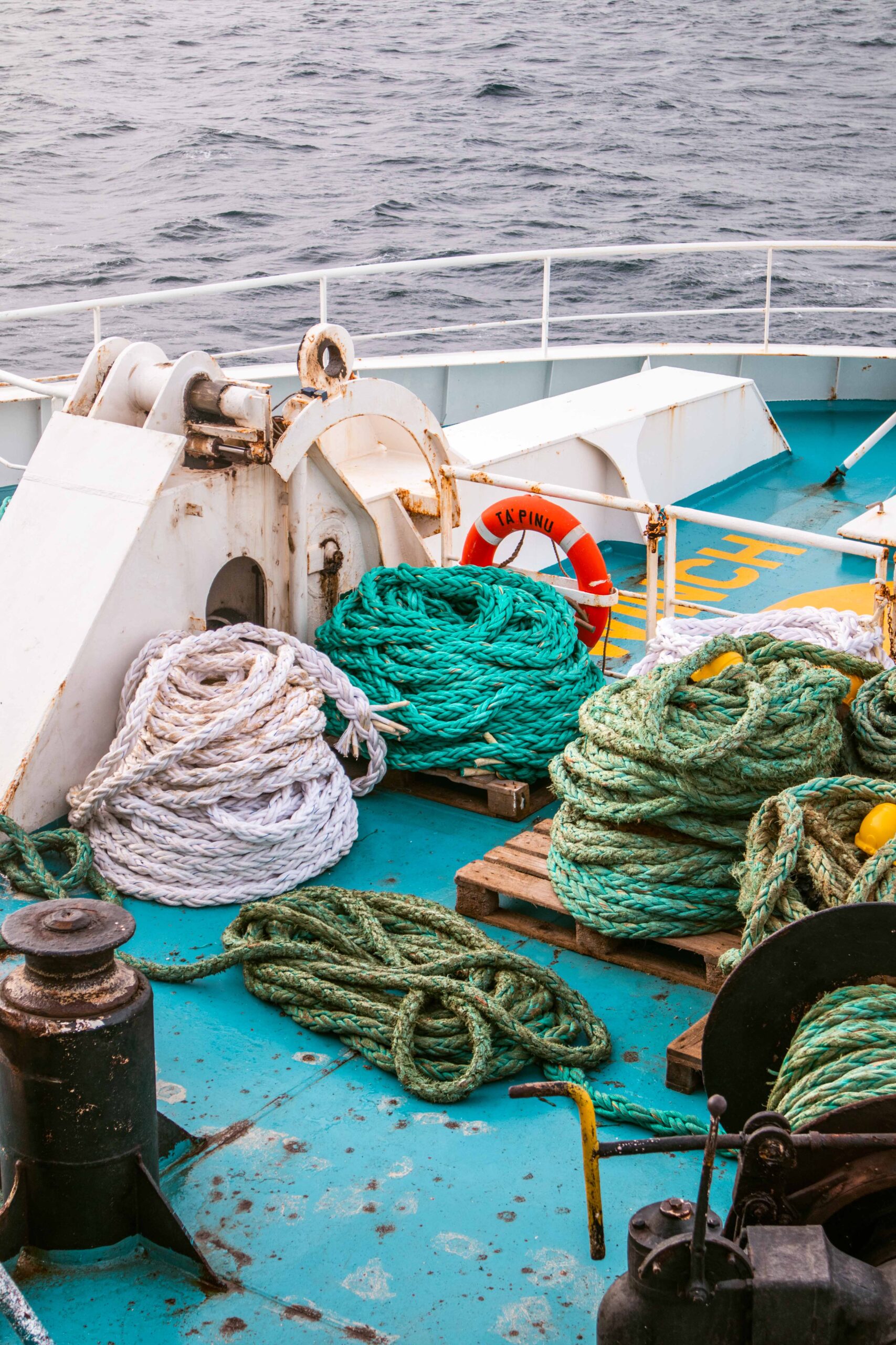 Sailor ropes on the deck of the Gozo Channel Ferry, Malta
