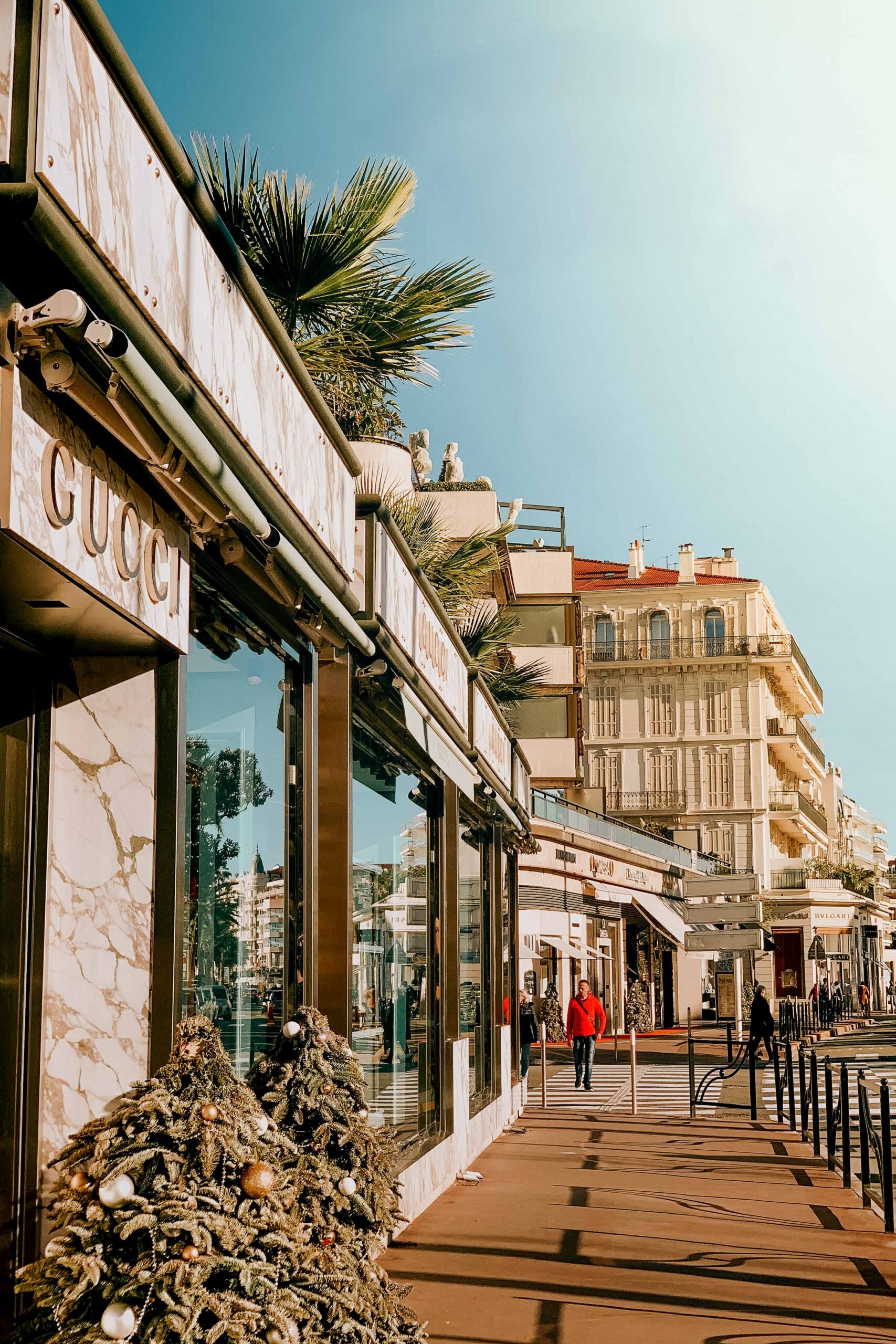 Storefronts of luxury stores on the Boulevard de la Croisette in Cannes, France