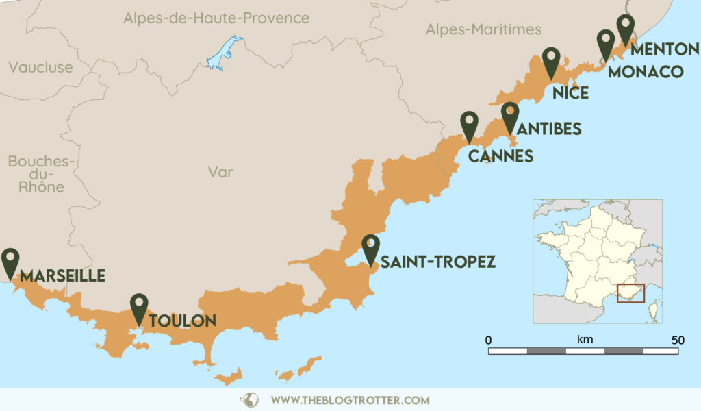 French riviera itinerary article map