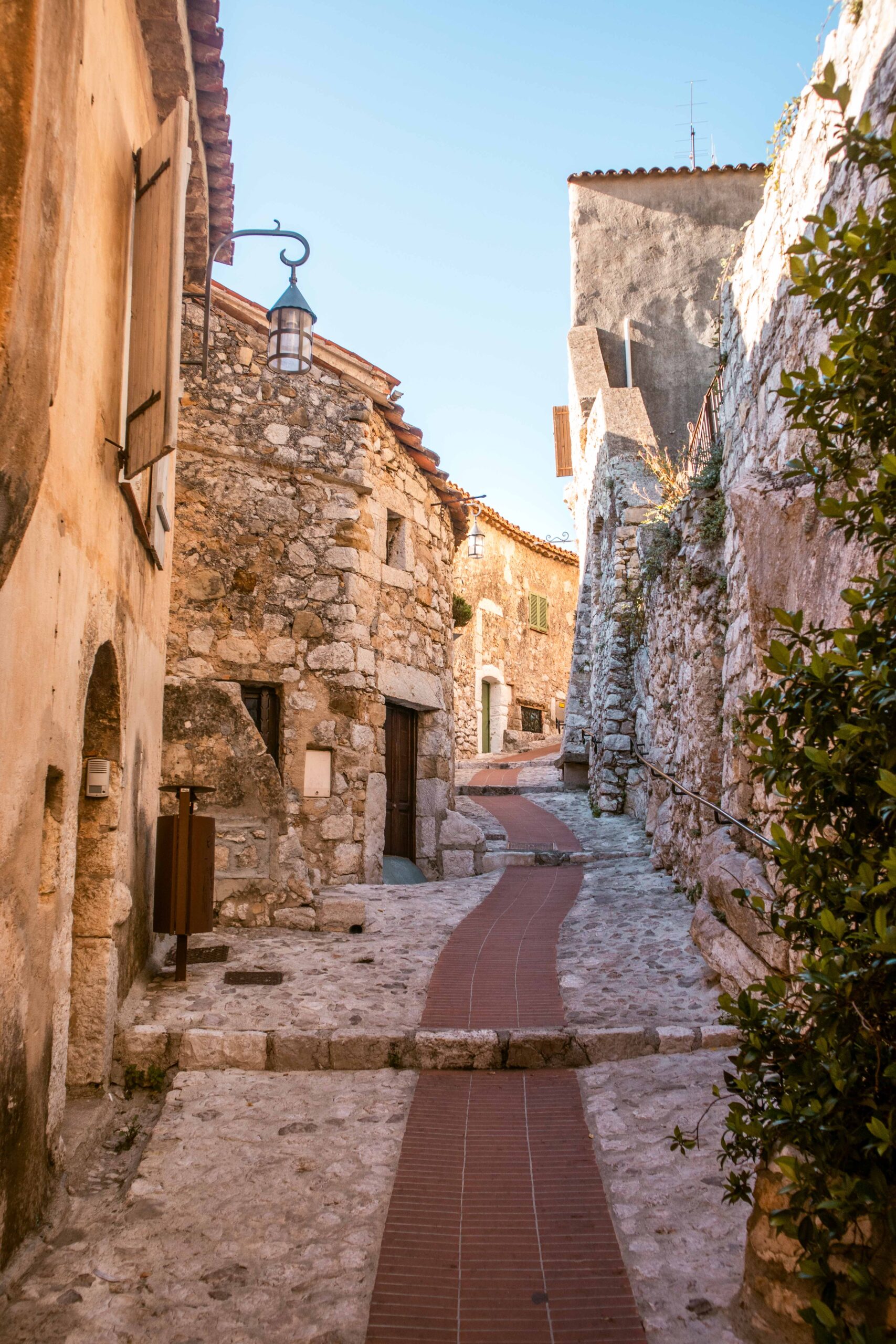 Small empty cobblestone street in Eze Village, France