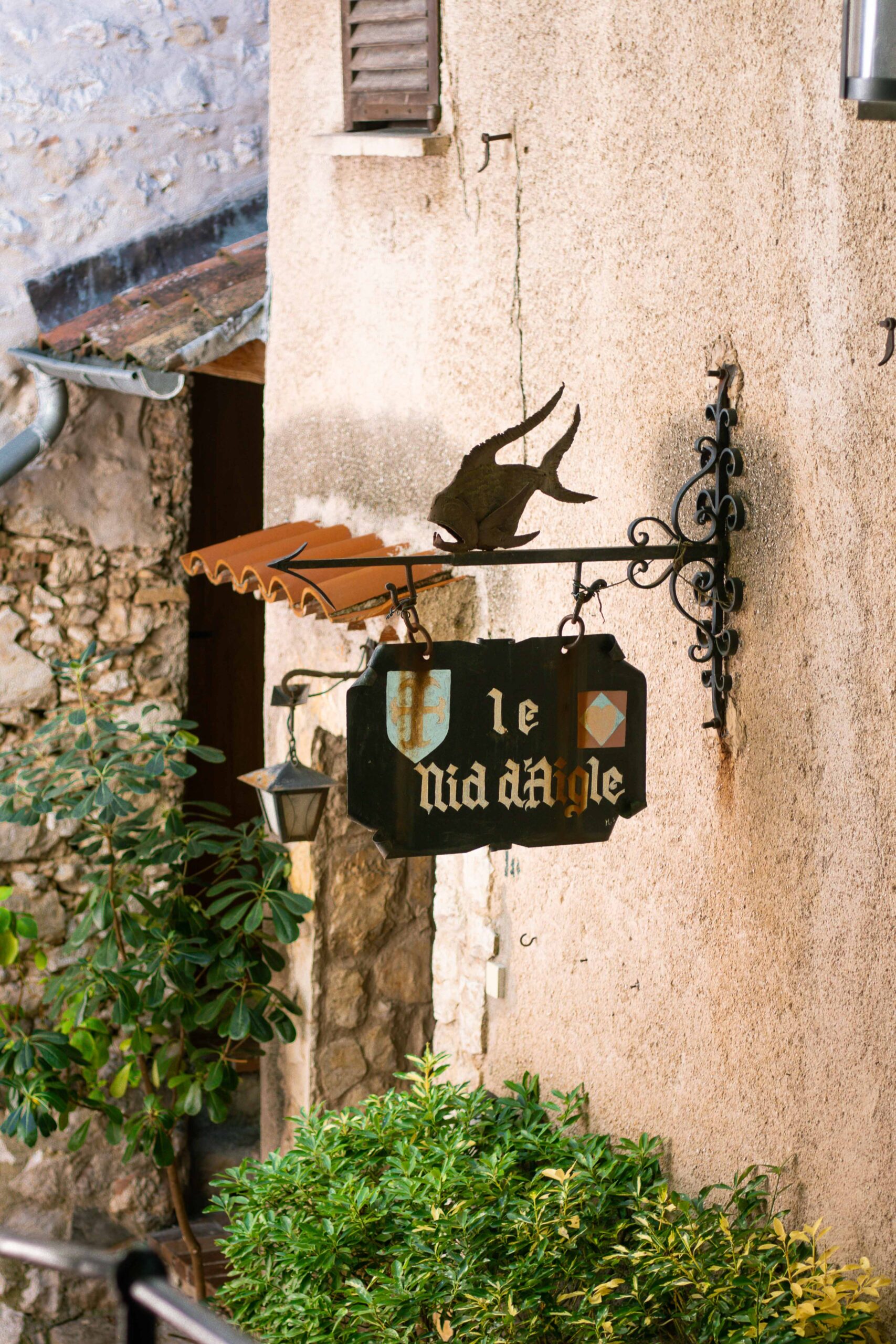 Detail of a restaurant entrance ("Le Nid d'Aigle) in Eze Village, France