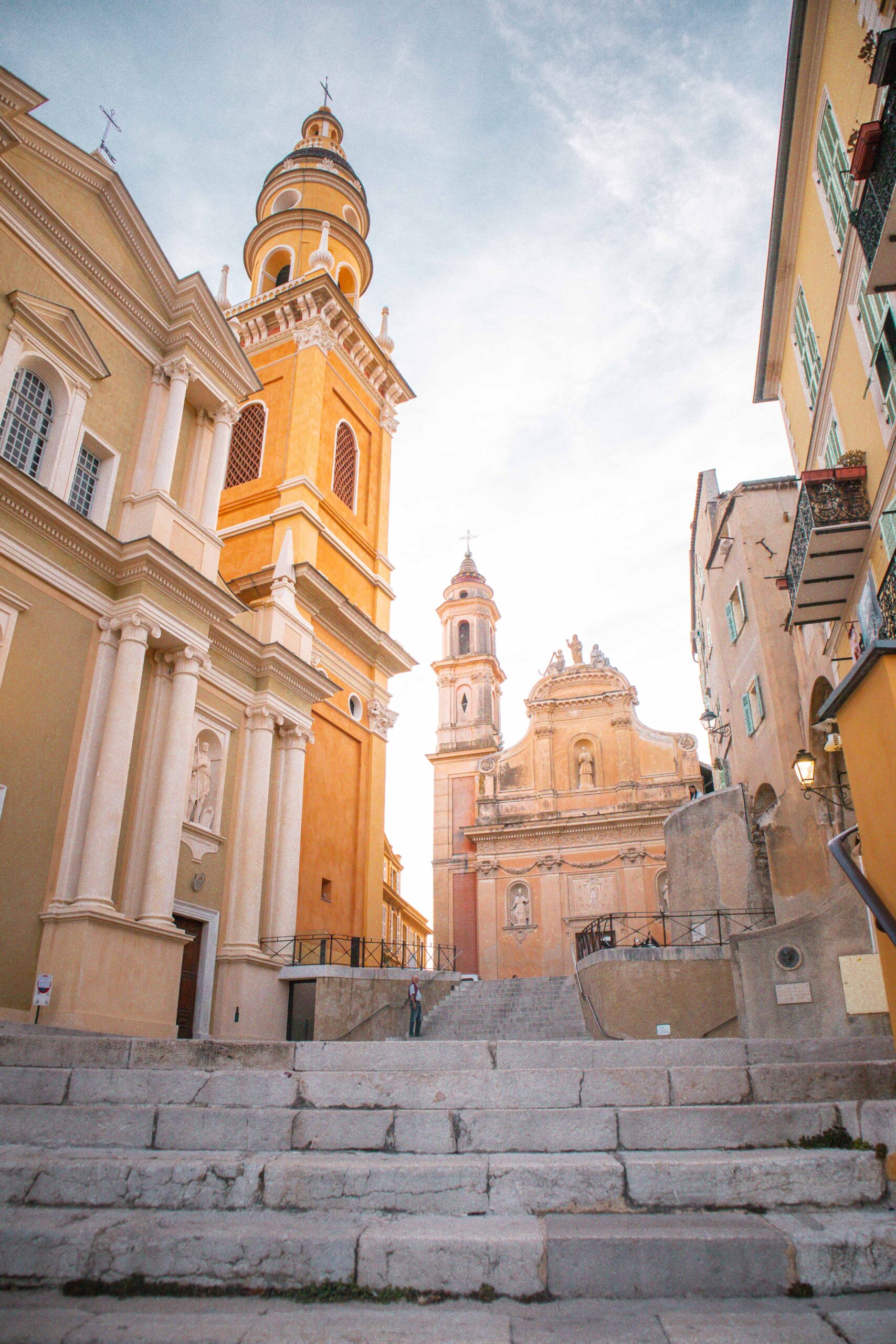 Place of the Saint Michael Archangel Basilica in the Old Town of Menton, France